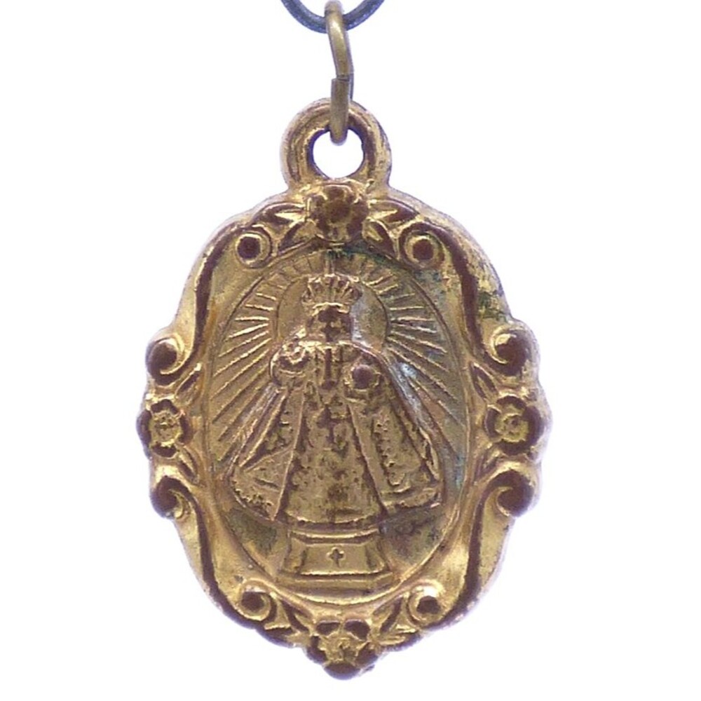 Catholic Infant Jesus of Prague & Sacred Heart Medal Pendant Gold Tone Vintage